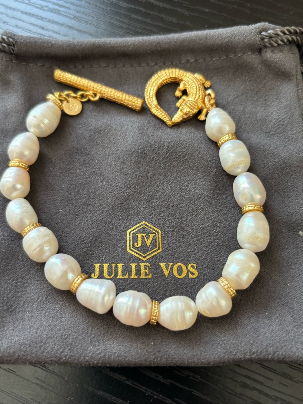 NWOT Julie Vos Gold and White Baroque Pearl Bracelet